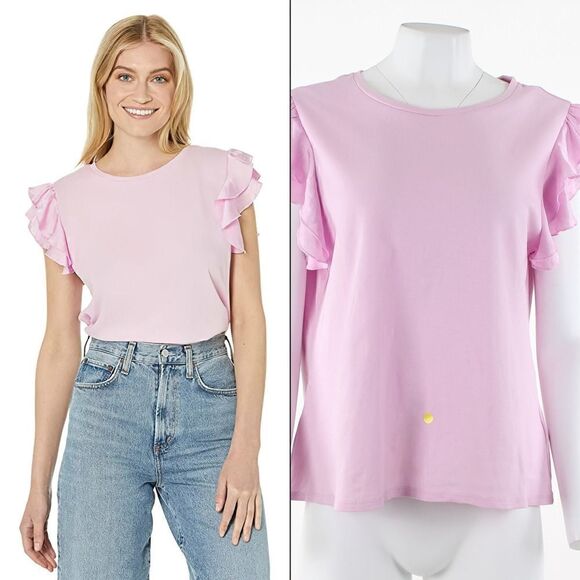 Vince Camuto Tiered Ruffle Sleeve Crew Neck Tee - Picture 1 of 6
